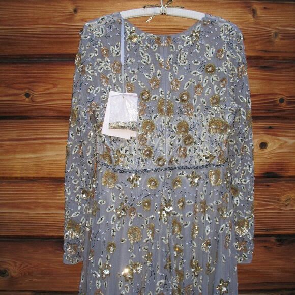 Mac Duggal 5533 Womens Embellished High Neck Long Sleeve Gown Dress Platinum - Picture 11 of 13